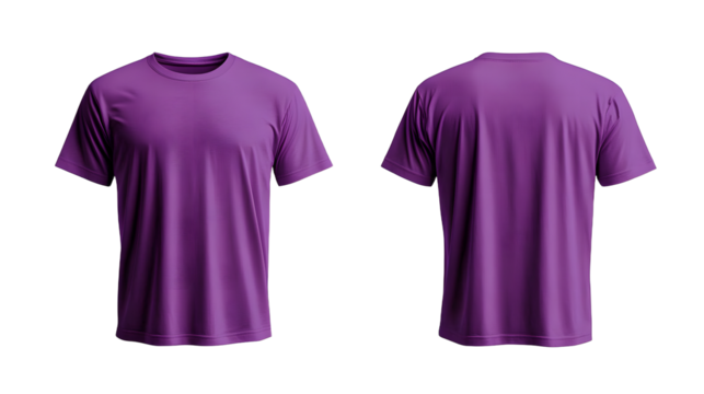 purple tshirt mockup front and back views on white background vector template for apparel design illustration