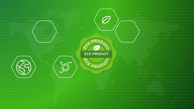 eco product green carbon neutral responsible badge stamp logo with green world map planet background