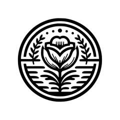 Minimalist Floral Emblem: Black and White Badge Design