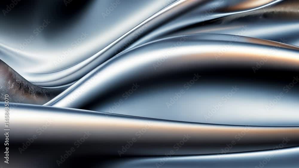 Poster abstract metallic fluid waves texture with smooth dynamic flow and shimmering silver surface.