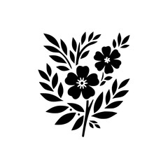 Minimalist Floral Design: Black Flowers & Leaves on White, Vector