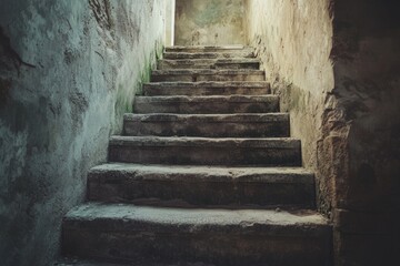 Old stone stairway in a weathered, subterranean passageway