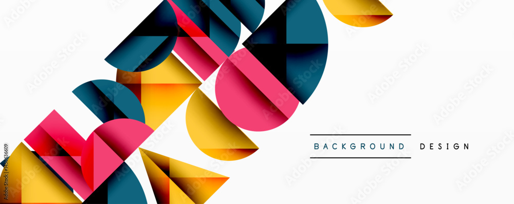 Aufkleber abstract geometric shapes overlap, creating dynamic composition. colors include pink, teal, yellow, 