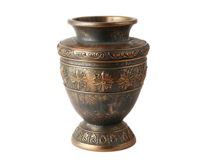 Vintage Bronze Flower Vase with Embossed Daisy Pattern Isolated on Transparent Background