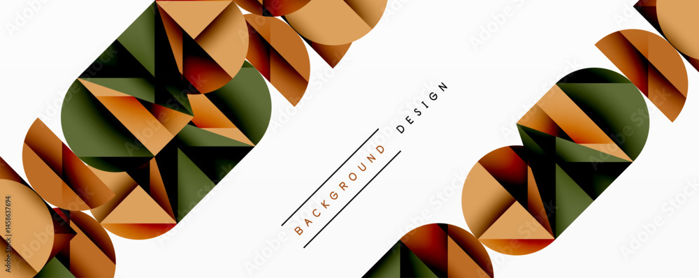 Poster Abstract geometric shapes form dynamic patterns. Brown, green hues dominate design, creating modern visual impact. Minimalist style.