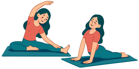 Fitness, pilates, yoga training woman on mat. Stretching, flexibility exercises. Basic positions.