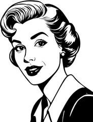 Classic Retro Woman Illustration in Black and White Style