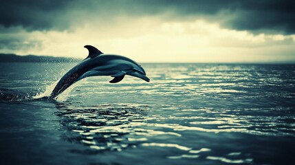Majestic dolphin leaps from the ocean waves