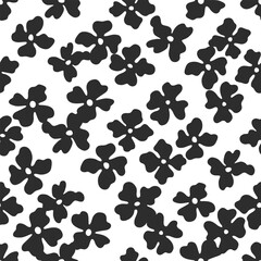 Seamless flower pattern. Geometric stylized flowers in groovy naive style. Floral botanic hand drawn design print.