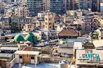 Fototapeta premium Aerial view of old town of Tripoli and old Mansouri Great Mosque, Lebanon