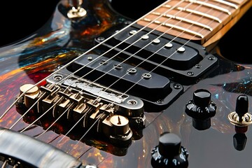 Precision and Power: Close-Up of Electric Guitar Strings and Controls