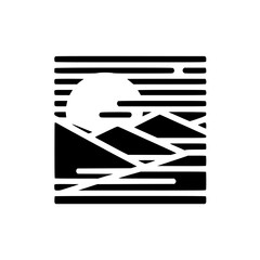 Minimalist Sunset Over Mountains - Black & White Logo Illustration