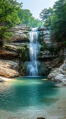 Fototapeta premium Serene waterfall cascading into a tranquil pool