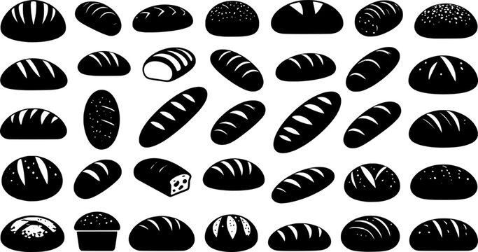 Set of bread icon silhouette design vector art illustration
