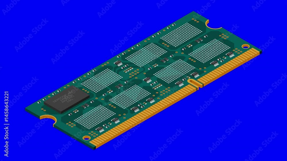 Fototapete Isometric random access memory animation. RAM memory realistic 3d isometric. Computer hardware components. 4K animation