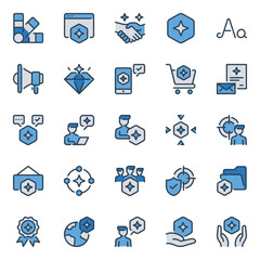 Filled blue outline icons set for Brand identity