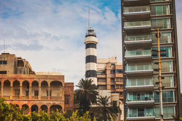 Old Beirut lighthouse surrounded with houses in Beirut downtown, Lebanon
