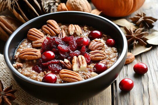 Fall oatmeal pecans cranberries and nutmeg a cozy breakfast rich in fiber omega 3s and seasonal goodness