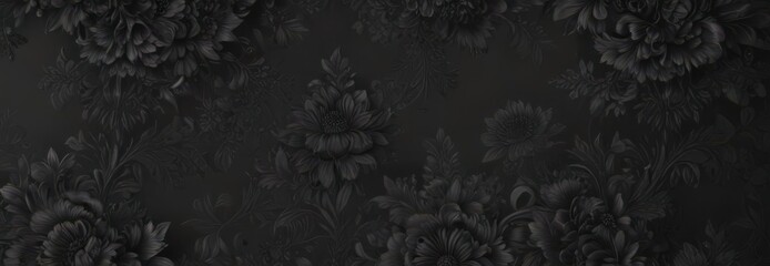 Intricate black charcoal floral wallpaper  Elegant, luxurious, dark, blooms, ornate , botanical, detail