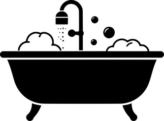 bath tub with bubbles icon silhouette design vector art illustration
