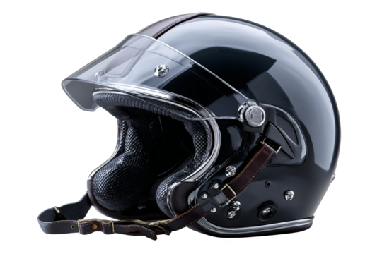 Motorcycle helmet with a sleek design and visor for protection. Png, Isolated on background.