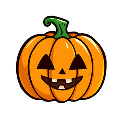 Smiling Orange Pumpkin with Green Stem and Glow - Transparent Vector Illustration for Halloween, Autumn, and Children's Designs
