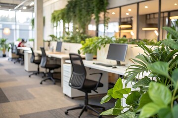 Obraz premium Indoor workspace with plants a modern office space from a professional viewpoint