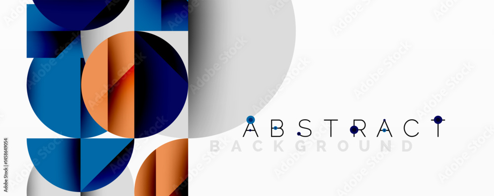 Poster geometric shapes, blue, orange hues create modern abstract background. minimalist design with clean 