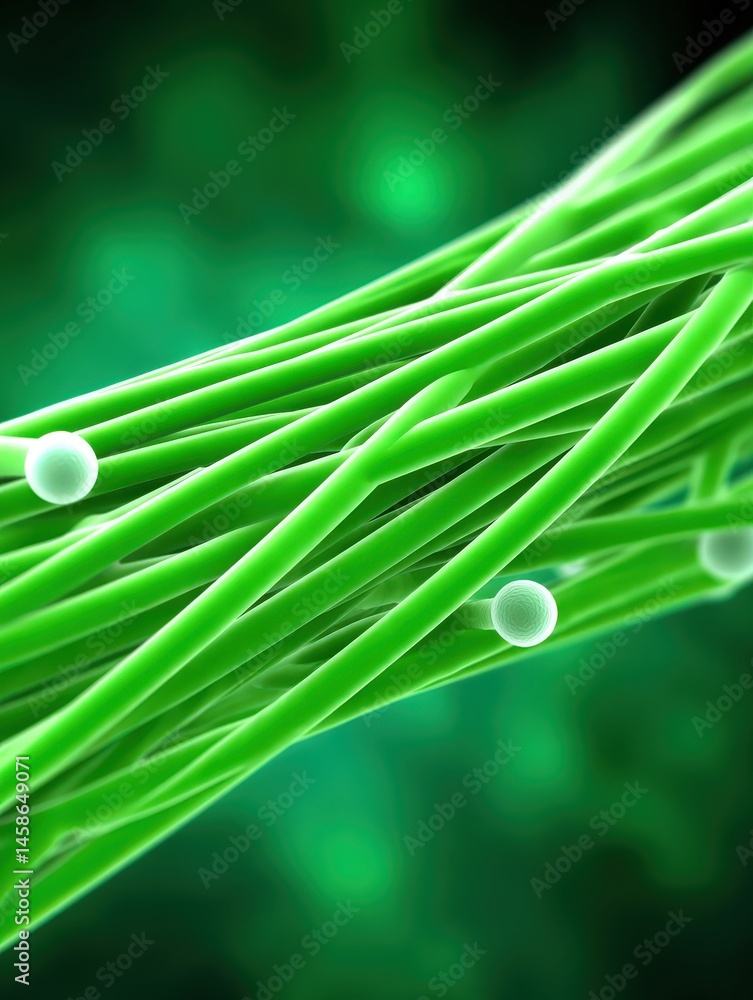 Poster intricate close-up showcasing green filamentous structures symbolizing biological connectivity and e