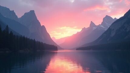 Sunrise Symphony: Mountains and Lake Harmony