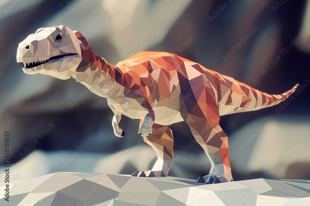 Fototapete low-poly dinosaur model with distinct edges that create the effect of a retro game or digital art