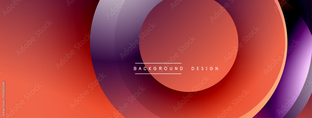 Poster Abstract gradients form layered circles. Red, purple hues dominate design, creating modern visual effect. Minimal text present.