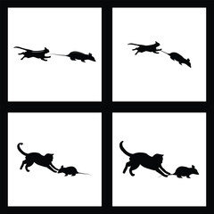  Black Cat and Mouse Silhouette Clipart