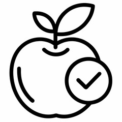 Apple with Checkmark Icon – Healthy Choice Approval Symbol Line Art on White Background


