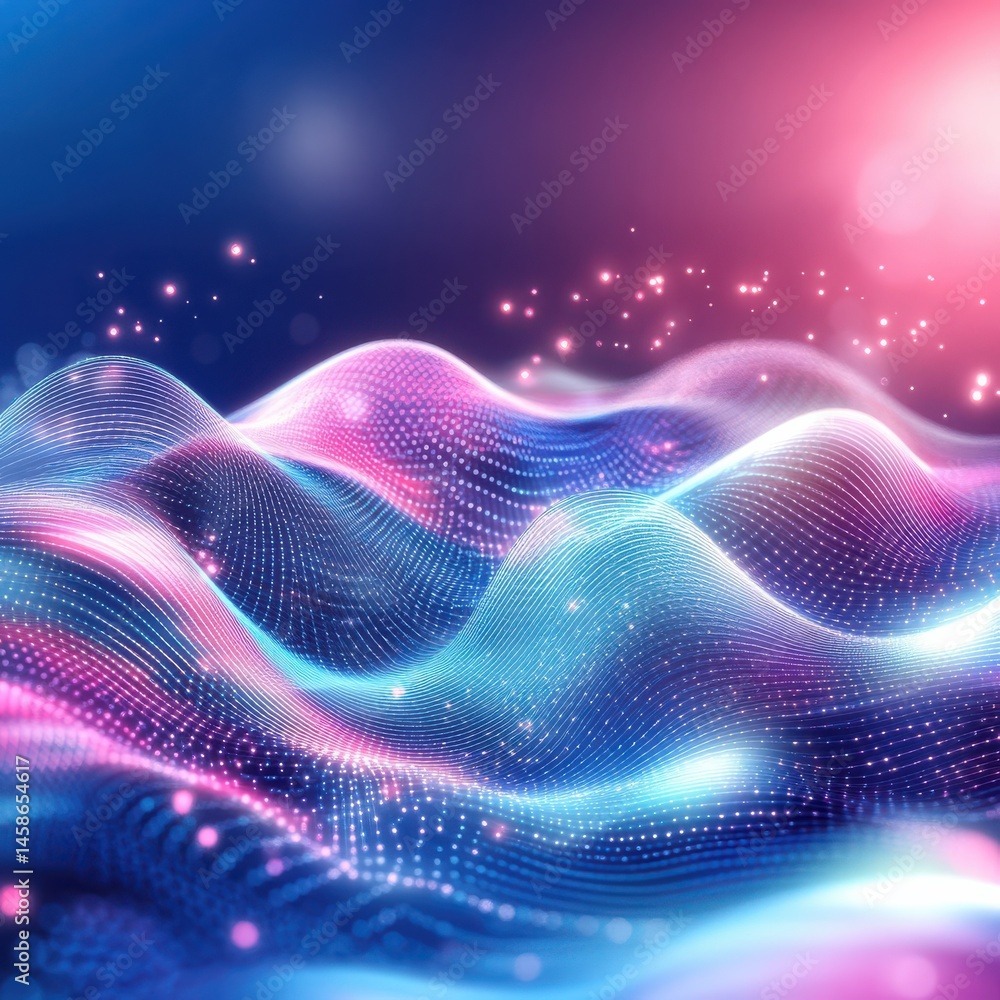 Poster dynamic waves of light abstract digital landscape hyperrealistic ai art vibrant colors high-resoluti
