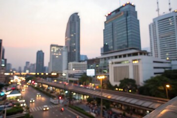 Obraz premium City traffic at dusk blurred background urban landscape modern architecture vibrant environment