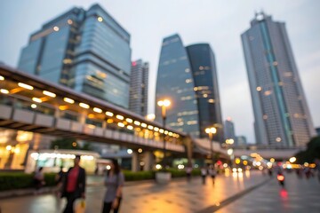 Blurred nighttime cityscape urban life modern architecture evening overhead view for seo
