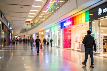 Blurred background shopping experience mall people modern environment wide angle view