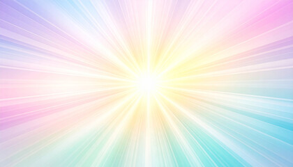Obraz premium radiant burst of pastel light emanates from center, creating soft, dreamy gradient of glowing rainbow rays. This ethereal scene evokes sense of wonder and tranquility