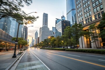 Dynamic cityscape with blurred background urban setting street view evening light