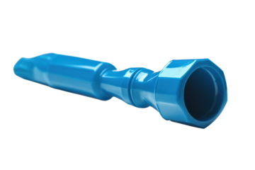 A blue plastic pipe fitting