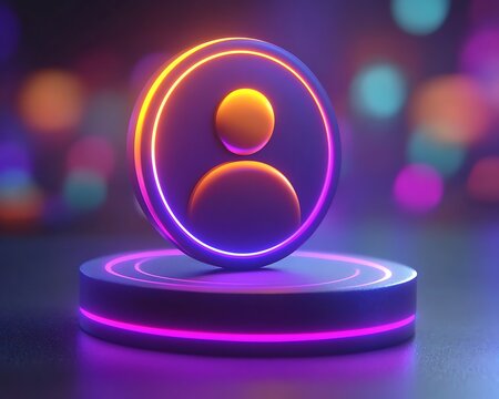 Neon profile icon on platform