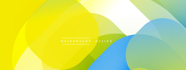 Abstract colorful overlapping shapes create vibrant background. Yellow, green, blue hues blend seamlessly. Modern design element.