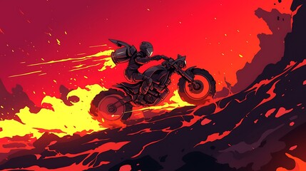 Fototapeta premium Motorcycle on lava landscape