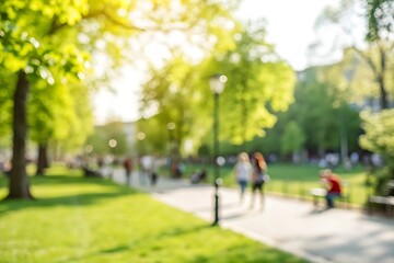 Blurred park stroll city center nature scene lush greenery casual atmosphere