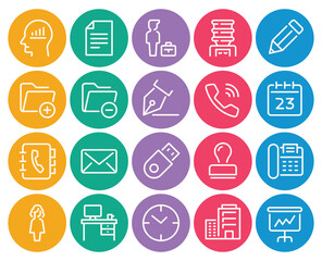 Circle color outline icons set for Business and office