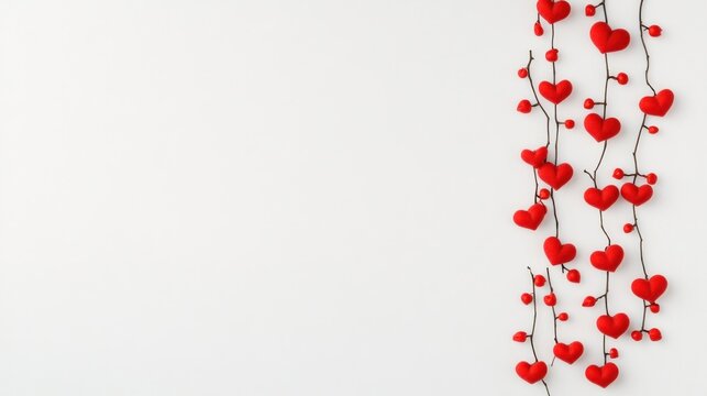 Red hearts on branches valentines day design