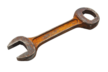 A rusty wrench on blackground