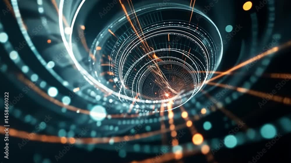 Poster mesmerizing digital vortex of glowing lines and particles in futuristic design, creating depth and m