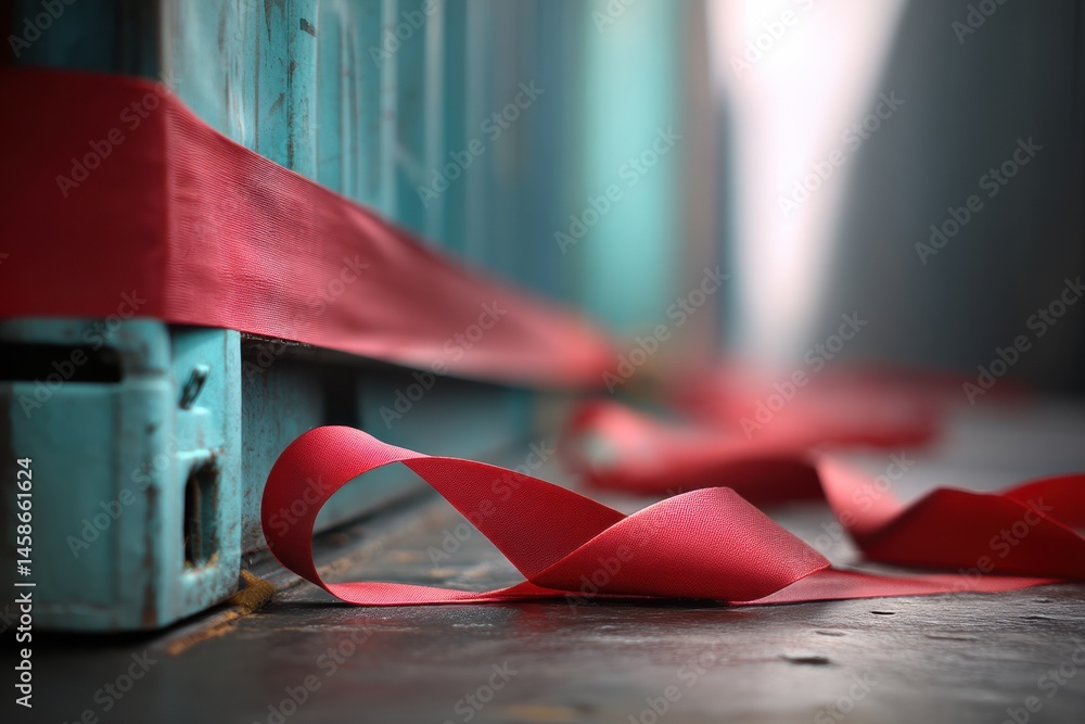 Aufkleber cargo ship wrapped in red tape symbolizes trade restrictions and global supply chain challenges gene
